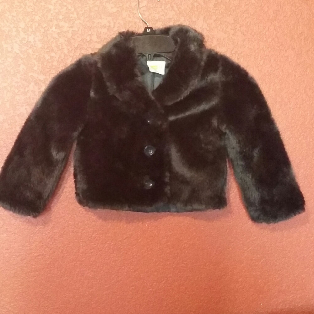 Girls Faux  Fur Black Coat Crazy 8